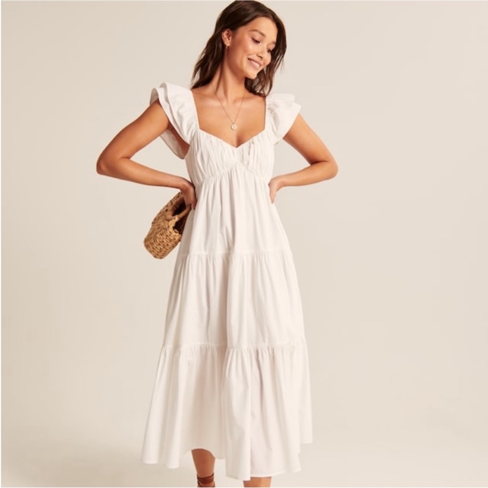 Abercrombie White Ruffle sleeve poplin Dress